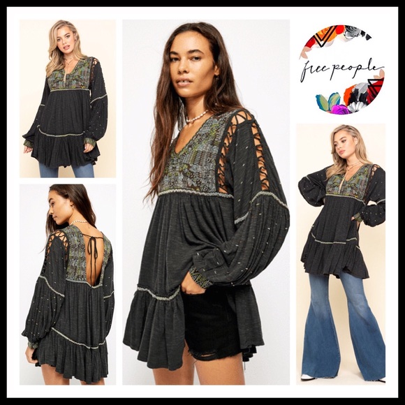 FREE PEOPLE BOHO FLOWY TUNIC MINI DRESS A3C - Picture 16 of 16